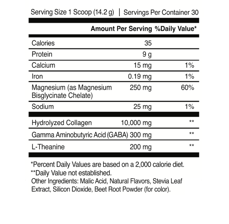 Four powerful ingredients: collagen, magnesium, L-theanine and GABA