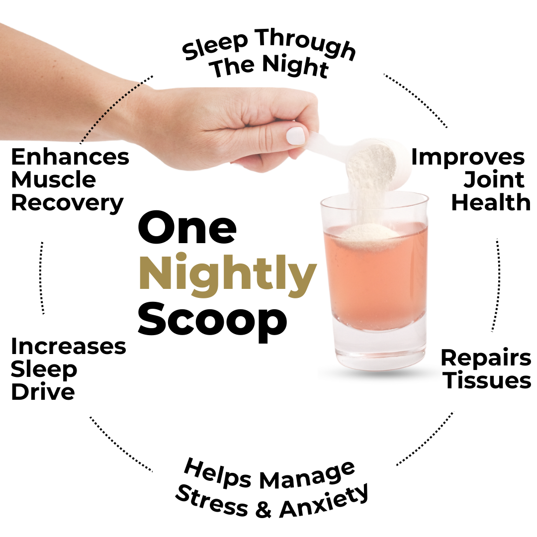 A scoop of Thirdzy sleep formula powder with a glass of water