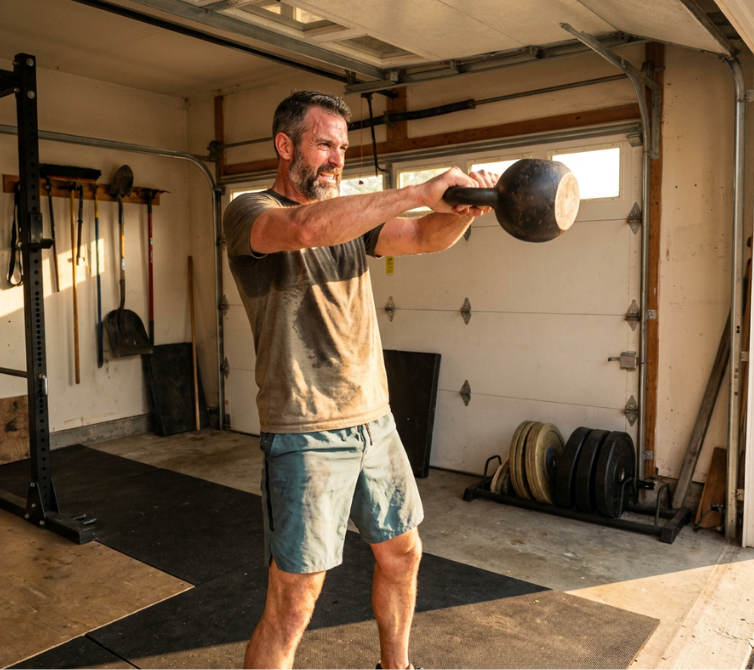 Athlete training with a kettlebell